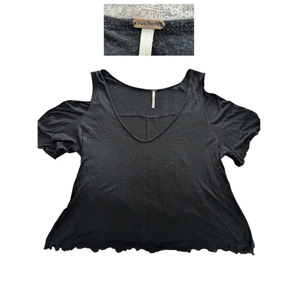 Free People Black Cold Shoulder Flutter Sleeve Top | Size S